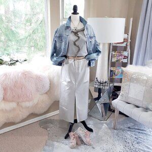 EUC Nougat London marbled grey cotton blend top with embellished detail, 1